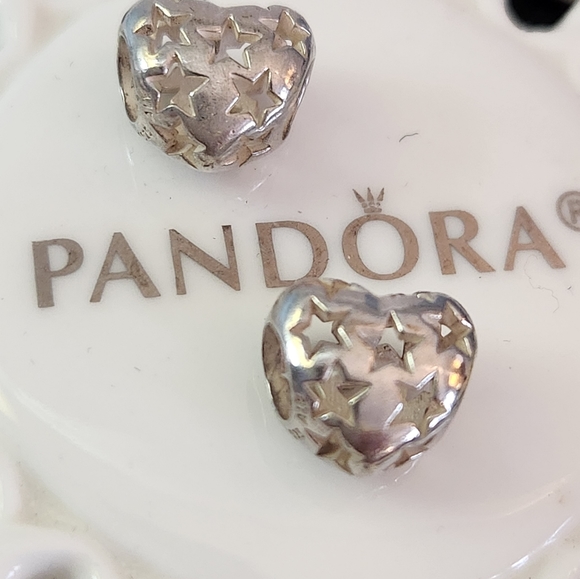 Pandora  pair ( 2 for 25.00)  heart shape with open stars - Picture 2 of 5